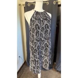 Michael Kors Womens Small Black White Palm Print Chain Halter Shift Dress